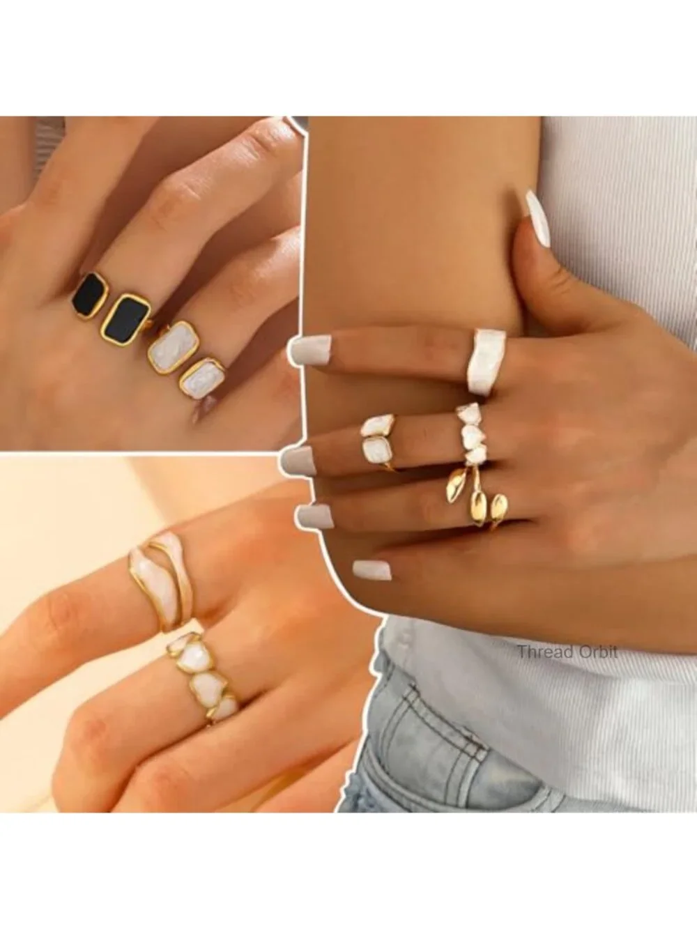 Chunky Stackable Statement Ring Set, Baroque Pearl Enamel Rings, Boho Knuckle